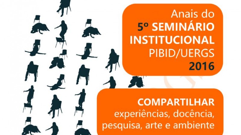 Diversas silhuetas pretas de pessoas que realizam performances corporais utilizando uma cadeira, em fundo branco. À direita, em dois balões laranjas, o nome do evento e o tema, grafados com letras brancas e pretas.