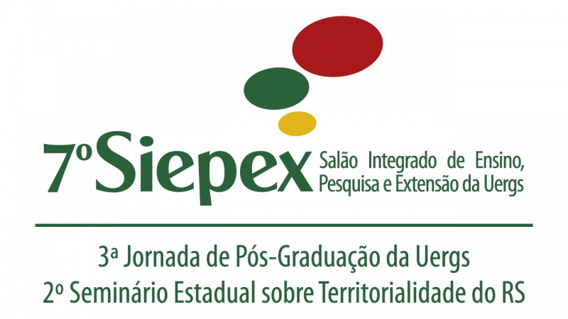 Logotipo do 7º Siepex com a 3ª Jornada de Pós-Graduação da Uergs e o 2º Seminário Estadual sobre Territorialidade do RS.