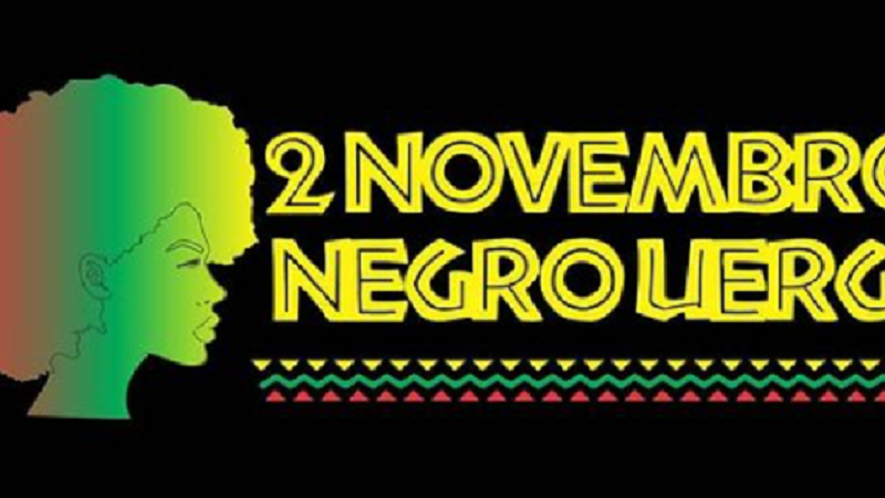 Banner com o fundo preto e escrito em amarelo "2º Novembro Negro Uergs". Uma silhueta de perfil de pessoa negra ao lado esquerdo da escrita.