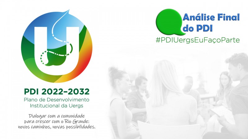 Imagem colorida. À esquerda, logotipo do PDI 2022-2032. À direita, selo do processo de análise final.