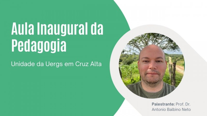 Nome do evento escrito em brancosobre fundo verde. Foto do palestrante à direita, dentro de um círculo.