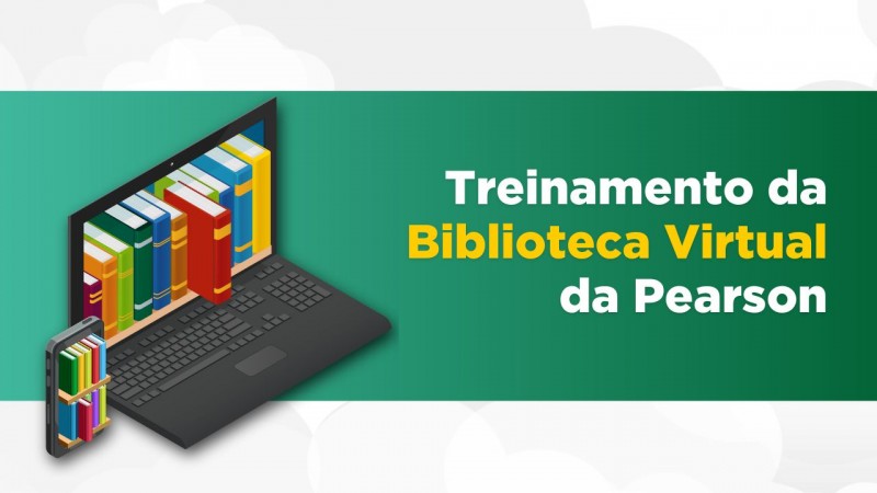 Sobre um retângulo verde, uma ilustração de um notebook e de um smartphone com livros saindo das telas de ambos. À direita, nome do evento.