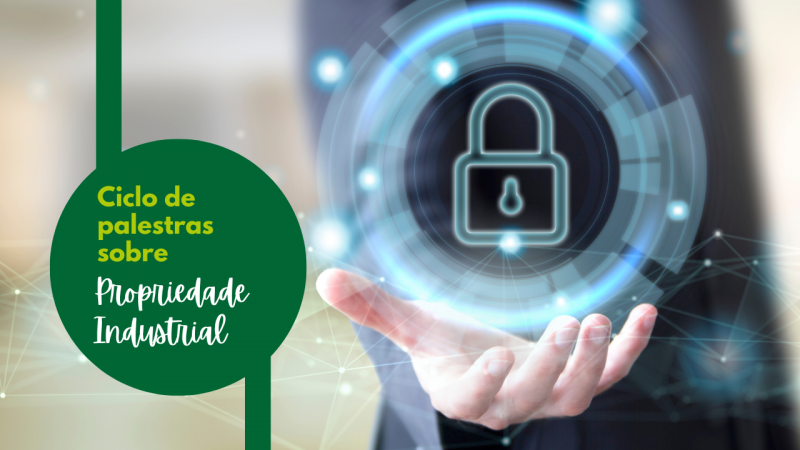 Nome do evento à direita, dentro de um círculo verde escuro. Em destaque, foto de uma mão masculina aberta que sustenta sobre ela uma imagem de um cadeado fechado dentro de um círculo azul que remete ao ambiente de segurança digital.